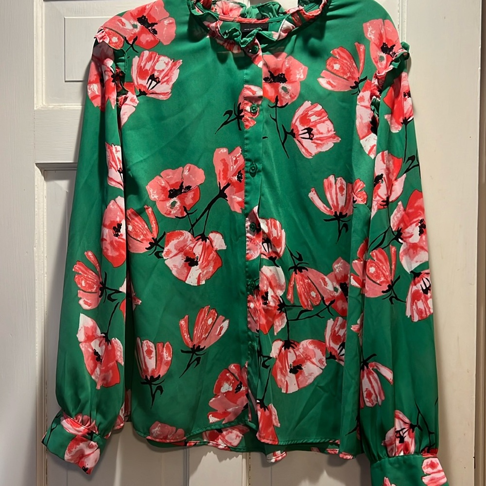 Who What Wear green floral blouse, 1X